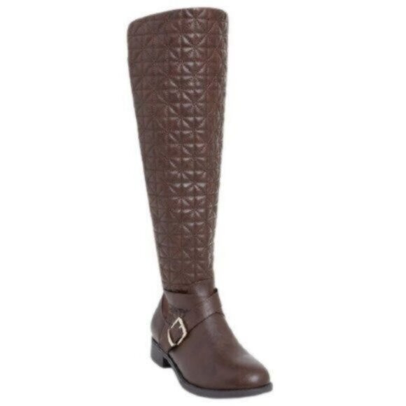 Torrid | Quilted Over The Knee Wide Calf Quilted Boots Brown - Picture 1 of 7